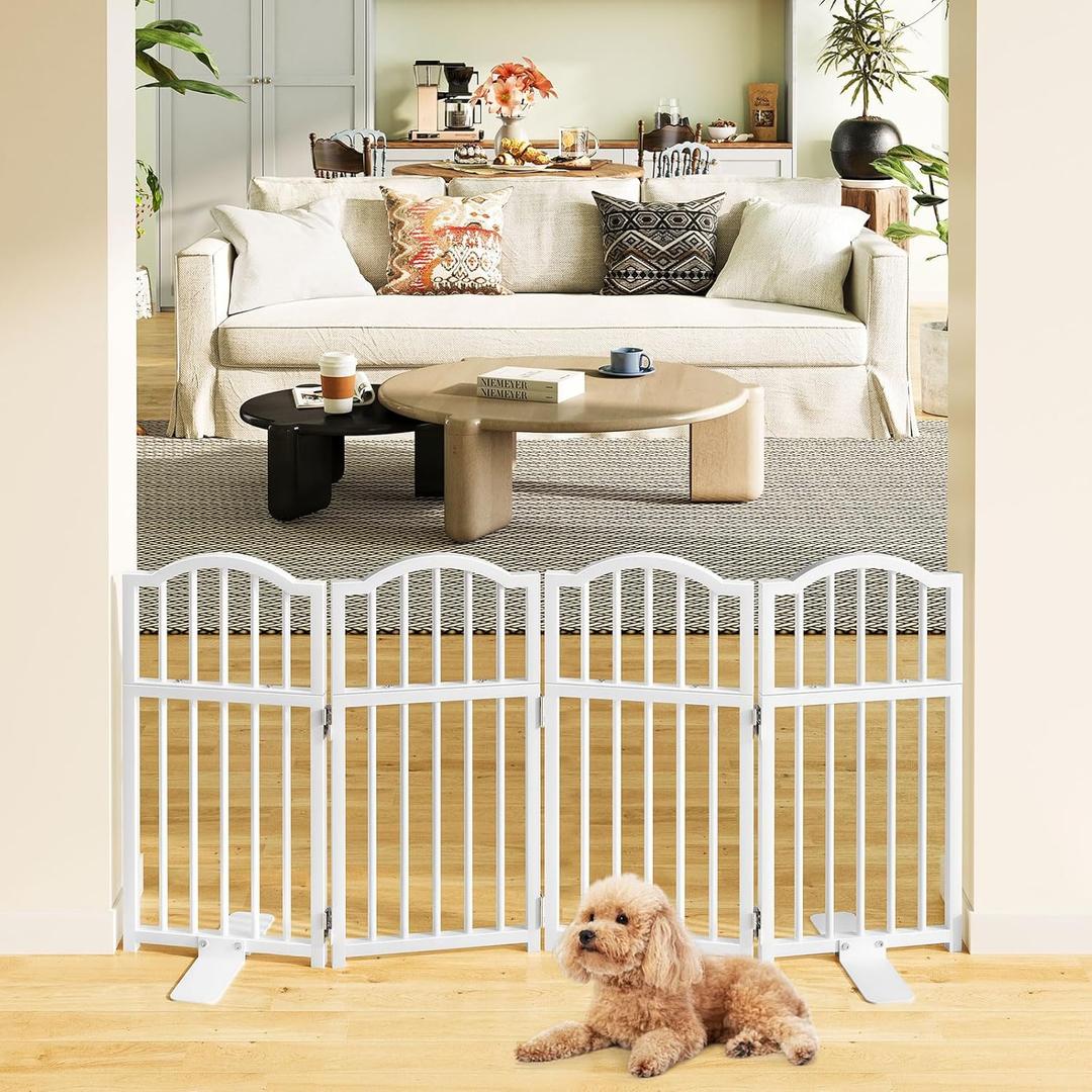 Snughome Dog Gate Indoor, 23.62" H Freestanding Short Dog Door Gates with Support Feet, Expands Up to 48 Wide Foldable Pet Gates for Doorways, 4 Panel Folding Pet Door Pet Fence for Puppy, White