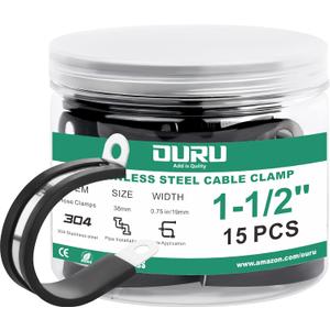 15pcs 1-1/2 Inch Stainless Steel Cable Clamps,Rubber Coated Cushioned Insulated Cable Clamp,Automotive Cable Wire Clamps,Pipe Clamps,Metal Clamp for Tube,Lines,Wire Cord Installation(Black,38mm)