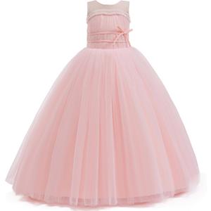 Flower Girls Tulle Wedding Dress A Line Long Formal Pageant Princess Birthday Party Ball Gown Bridesmaid Dresses (Pink)