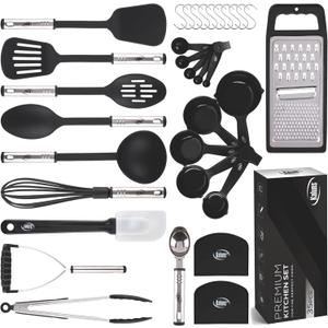 Kitchen Utensils Set 35 PCS Cooking Utensils Set, Nonstick and Heat Resistant Nylon Stainless Steel Silicone Spatula Set - Kitchen Gadgets Home Essentials Kitchen Accessories, Apartment Must Haves (Black) Kitchen Utensils Set 35 PCS Cooking Utensils Set, Nonstick and Heat Resistant Nylon Stainless Steel Silicone Spatula Set - Kitchen Gadgets Home Essentials Kitchen Accessories, Apartment Must Haves (Black)