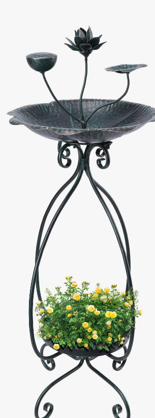 VCUTEKA Bird Bath with Flower Planter Pedestal, birdbath for Outdoors with Lotus, 33" Height Vintage Bird Baths for Garden Yard Patio Lawn Decor