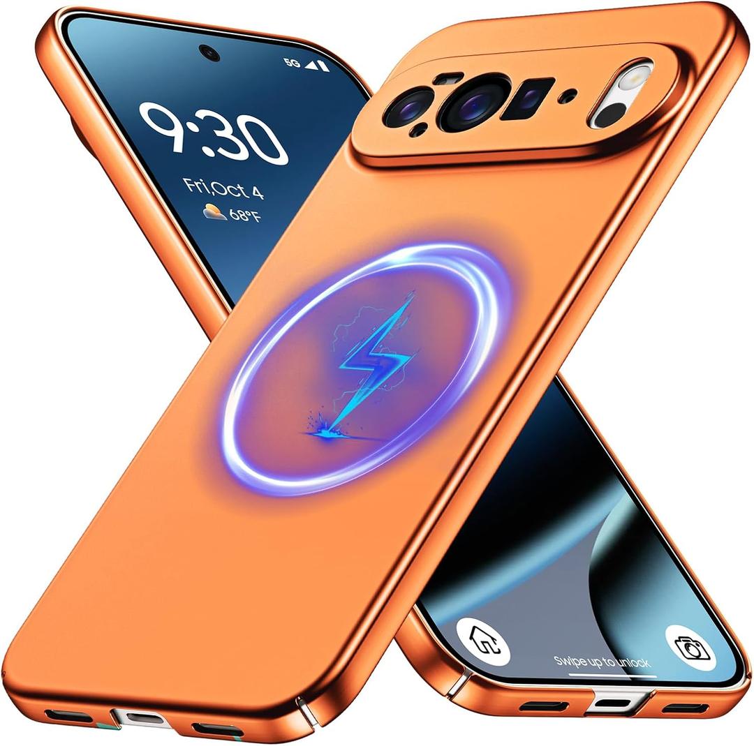 Magnetic Pixel 10 Pro XL Case, Slim Minimalist Matte Hard PC Cover [Compatible with PixelSnap/Magsafe], Ultra-Thin Lightweight Protective Bumper with Camera & Screen Guard-Orange