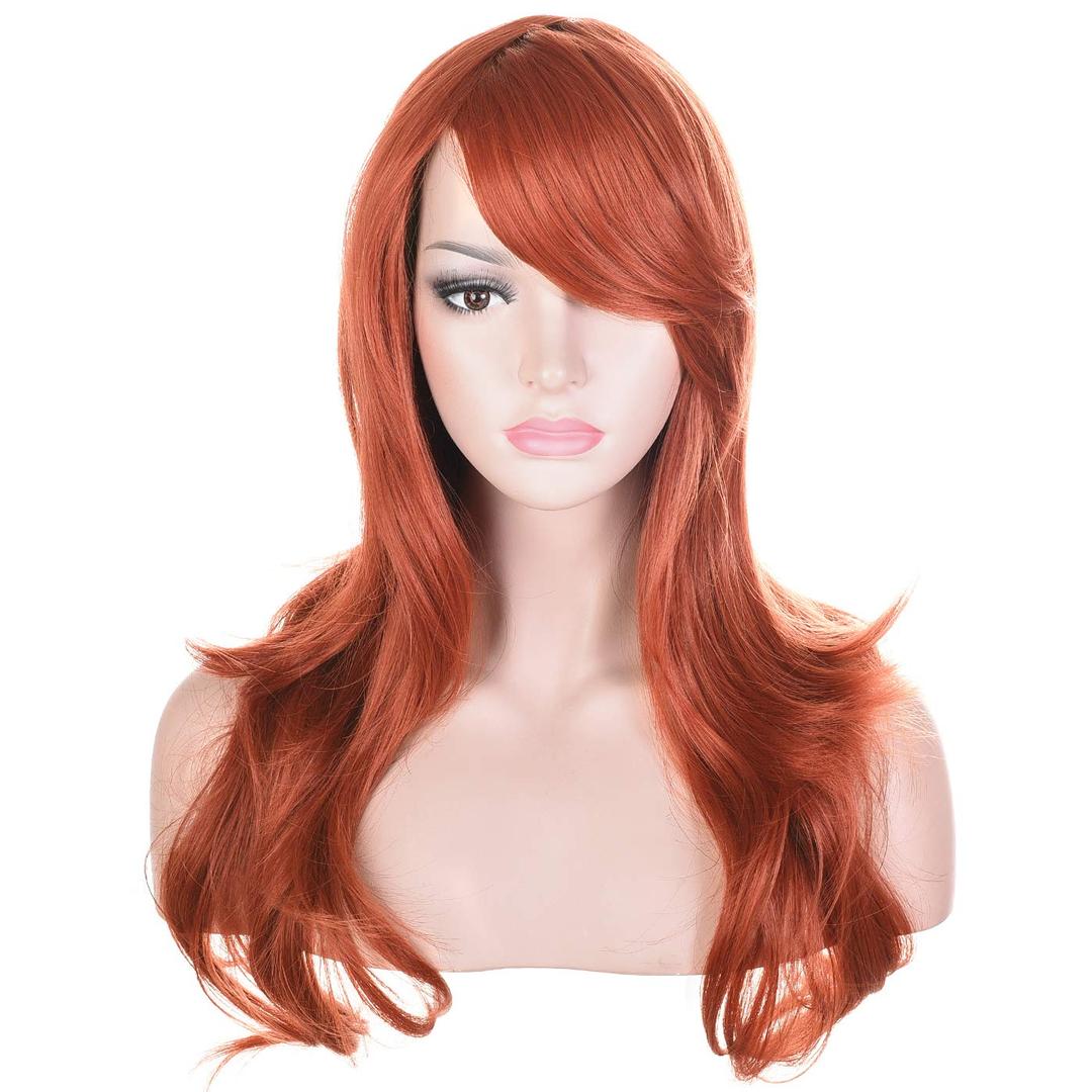 morvally 23" Long Wig Big Wavy Heat Resistant Synthetic Straight Hair with Bangs for Cosplay Costume Halloween Party (Auburn)