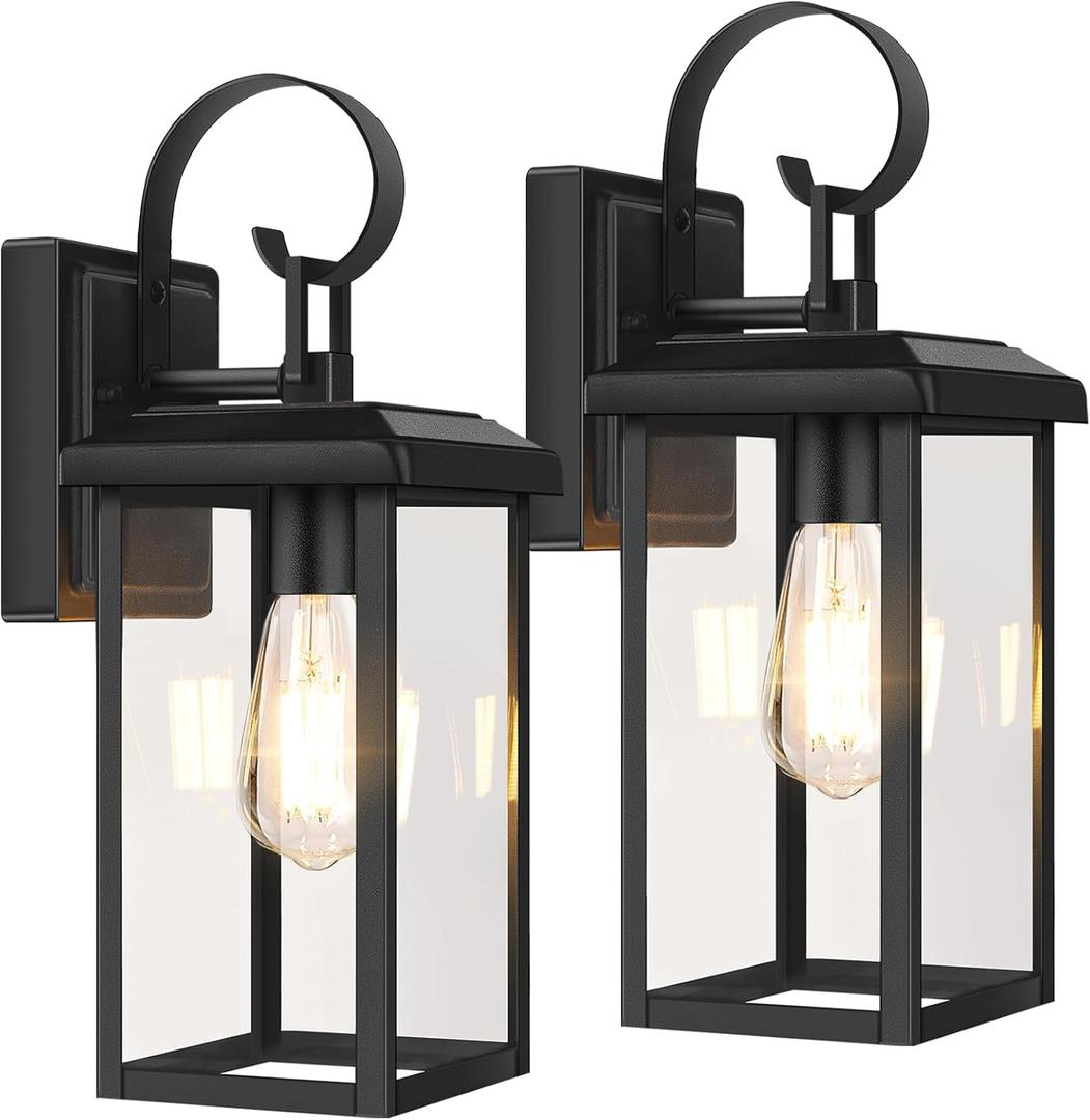 BesLowe 2-Pack Outdoor Wall Light Fixtures, 15" Exterior Lighting Fixtures Wall Mount, Waterproof Porch Lights Outdoor Wall Sconces Lanterns, Modern Outside Lights for House Front Door Garage, Black