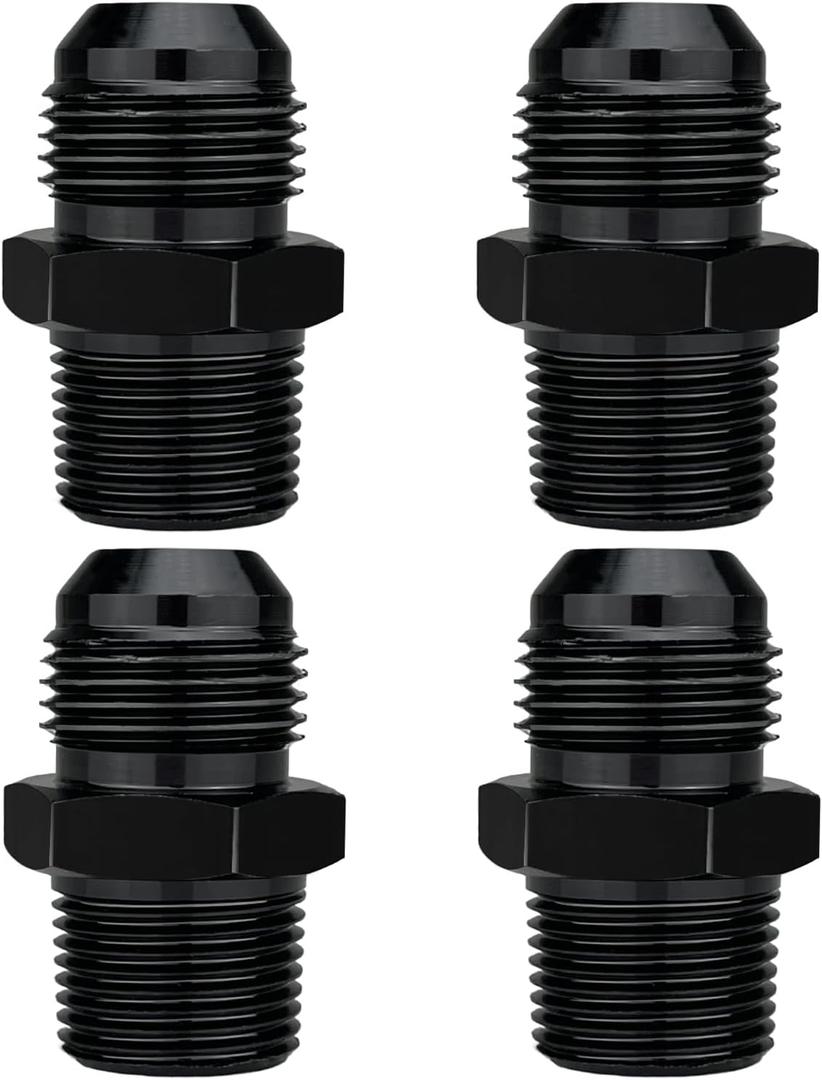 10AN Male Flare to 3/4" NPT Pipe Fitting Adapter Aluminum Straight Black, Pack of 4
