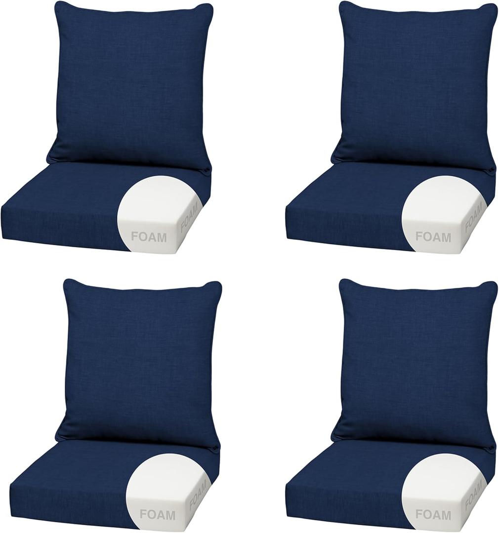 Arden Outdoor Foam Deep Seat Cushion (4-Pack), 22x24, Premium High-Density Foam, Never Flattens, Weather-Proof for Patio Chair Sofa Couch, Sapphire Blue Leala