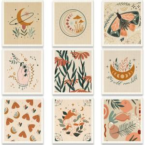 2 x Cunhill 9 Pcs Swedish Kitchen Dishcloths Absorbent Swedish Dish Towels Blossoms Flower Soft Reusable Towels Cleaning Sponge Cloth Quick Drying Kitchen Dish Rags(Bohemian)