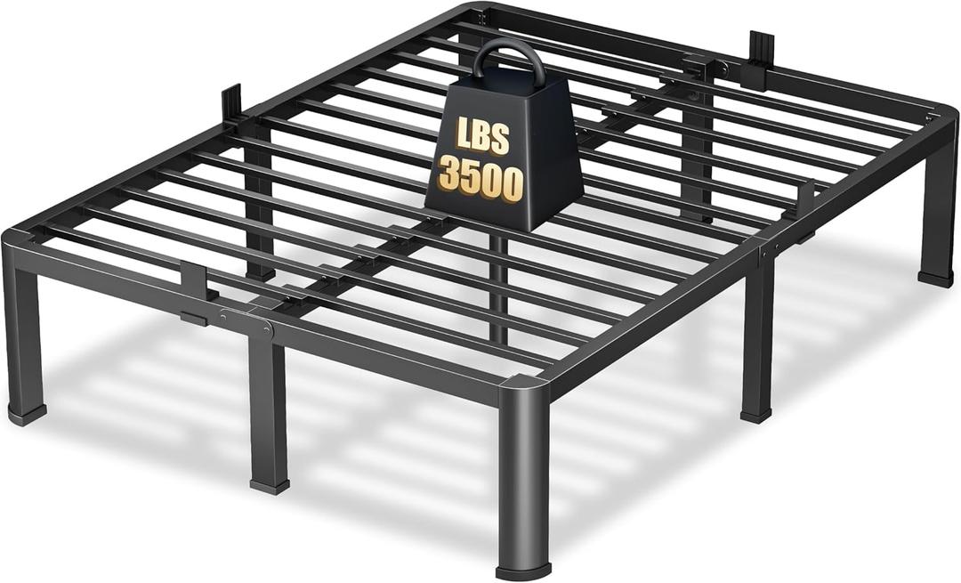 14 Inch Queen Heavy Duty 3500 lbs Bed Frame with Round-Corner Legs & Anti-Squeak Design  Quick Assembly Metal Platform, No Box Spring Needed