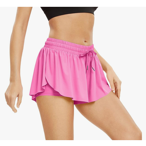 2 in 1 Flowy Shorts for Women Gym Yoga Workout Athletic Running Sports Exercise Biker Comfy Pants Summer (S, Rose Red)