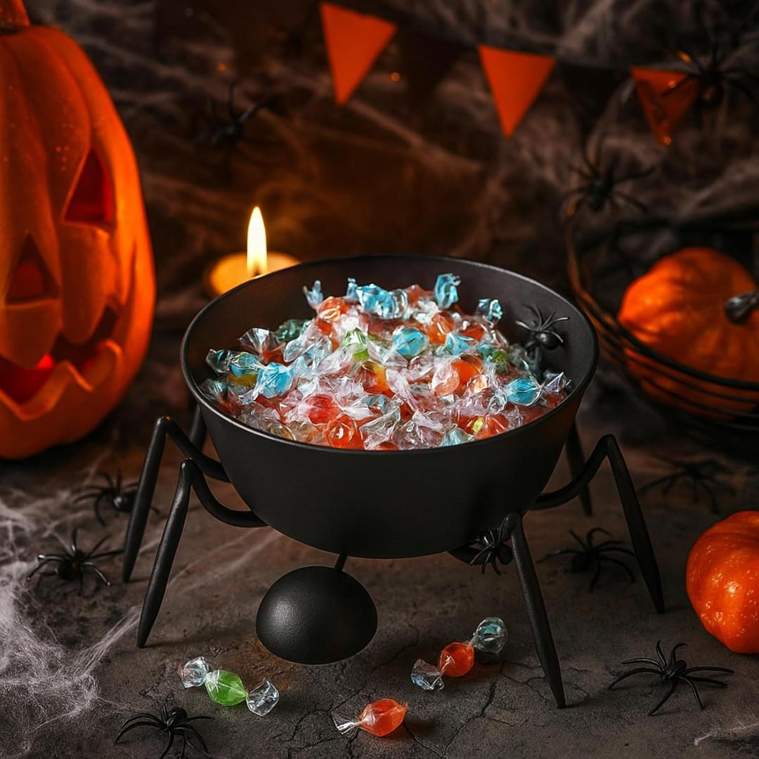 Honeydak Halloween Candy Bowl 7 Inch Spider Metal Candy Dish Spider Serving Tray Spooky Tabletop Decoration Cookie Jar Snack Holder for Trick or Treat Halloween Party Decor