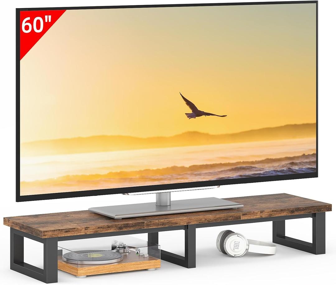 YAOHUOO 45" Large TV Riser for 3260 inch TV, TV Riser Stand Shelf with Steel Legs, Tabletop TV Stand Riser for Home Office (Rustic Brown, 45"W×11.8"D×7.1"H)