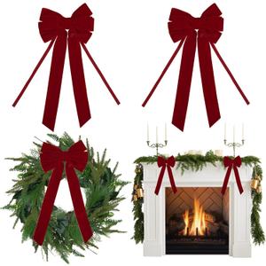 AIMUDI Red Velvet Bows 6.5" x 15" Christmas Bows for Gift Wrapping Velvet Bows for Trees Holiday Crafts Wreath Garlan Door Staircase Home Outdoor Winter Christmas Decorations, 2 PCs