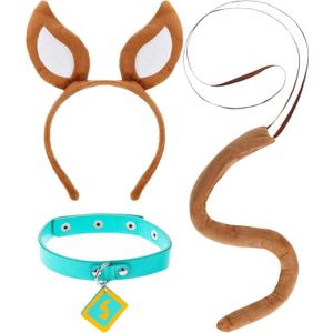 3Pcs Halloween Dog Costumes Accessories Include Brown Dog Ears Headband and Tail Collar for Men Women Halloween Animal Cosplay Party Supplies