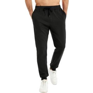 Men's Fleece Lined Joggers Stretch Thermal Athletic Sweatpants Tapered Fit with Zipper Pocket for Running Gym (Black, L)