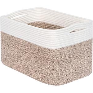 MINTWOOD Design Storage Basket for Shelves, Decorative Baskets for Organizing, Book Basket, Storage Cube Bin Box, Woven Closet Organizer, Pantry Closet and Shoe Basket, Light Brown, Set of 3, 15"x10"x10"