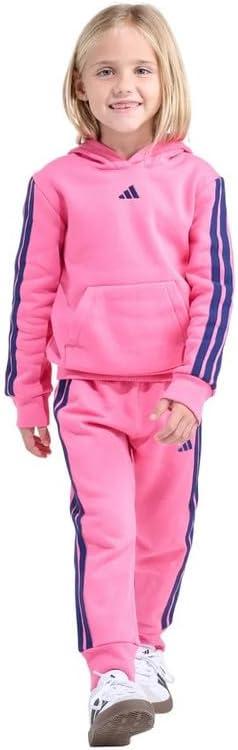 adidas Youth Kids’ 2-Piece Tracksuit Outfit Set – Fleece Hoodie & Jogger Sweatpants, Midweight Activewear Outfit (Pink, Size 5)