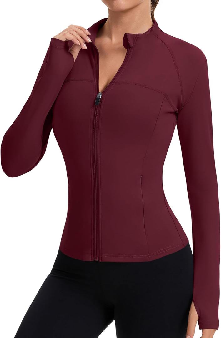 Rapbin Women's Full Zip Workout jackets Runing Slim Fit Athletic Tops With Thumb Holes (Medium)