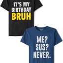Assorted Everyday Short Sleeve Graphic T-Shirts,multipacks (X-Large, Bday Bruh/Me Sus Never 2-pack)