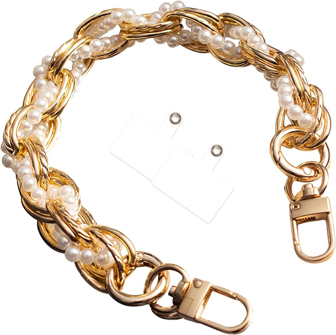 Hands-free Phone Wrist Strap Vintage Pearl Phone Charms Anti Dorp Strong Metal Cellphone Chain