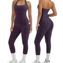 OMKAGI Workout Sets for Women Halter Tops Booty Leggings with Pockets Gym Outfits(L,460-Violet Purple)