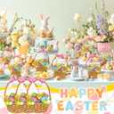 Eaasty 50 Pcs Easter Gift Bags Easter Basket Treat Bags with Handle Resealable Colorful Eggs Floral Bow Plastic Sealing Candy Pouches for Egg Hunt Holiday Party Candy Gift Wrap Supplies Decorations