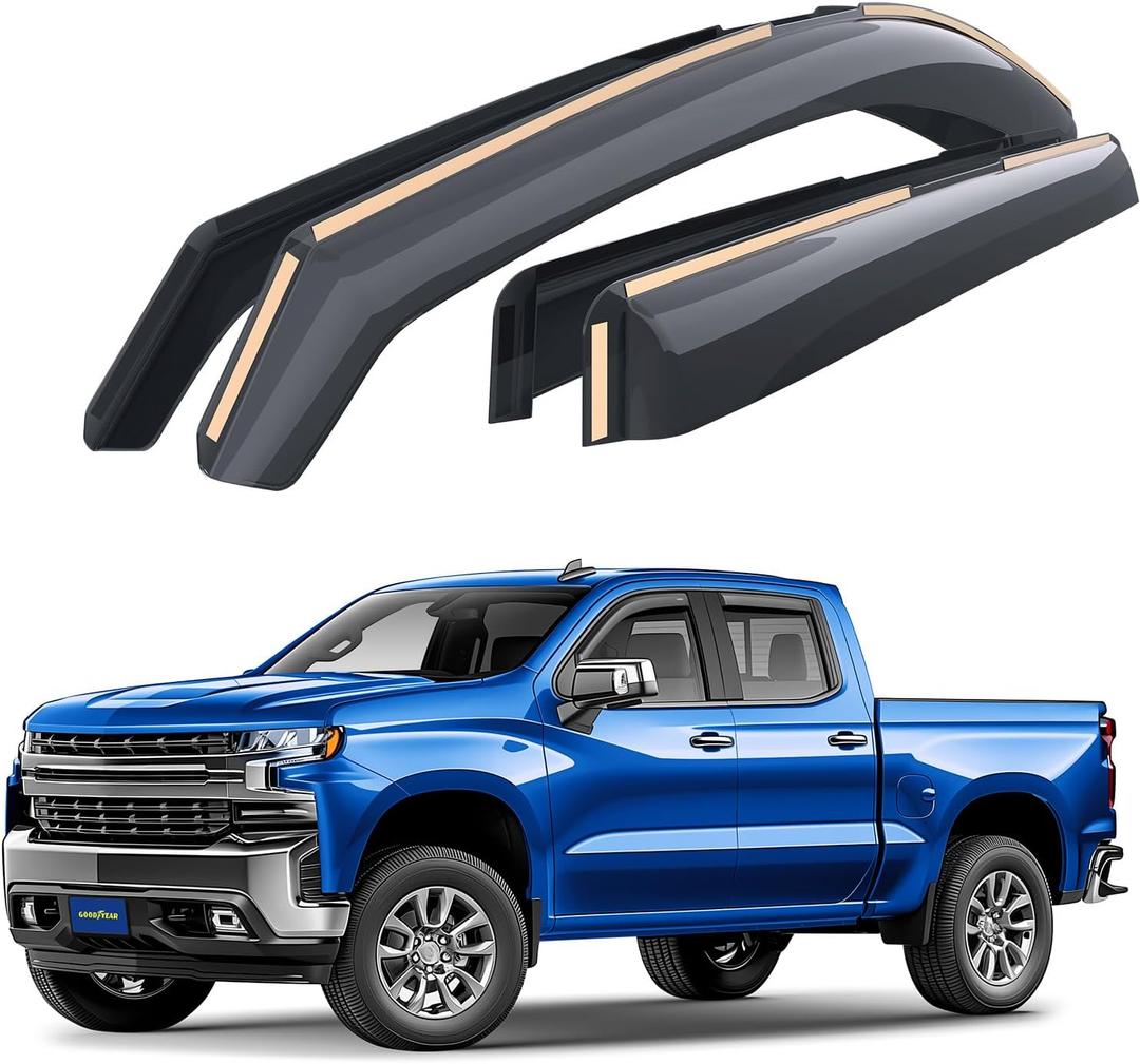 Goodyear Shatterproof in-Channel Window Deflectors for Trucks Chevrolet (Chevy) Silverado/GMC Sierra 2019-2025 Double Cab, Rain Guards,Window Visors,Vent Deflector Truck Accessories,4pcs-GY003416LPf (For Silverado 19-25)