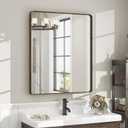 28x32 Bronze Bathroom Mirror, Brushed Metal Bathroom Vanity Mirrors for Wall, Rounded Corner Bronze Rectangle Mirror for Farmhouse, Bedroom, Anti-Rust (Horizontal/Vertical)