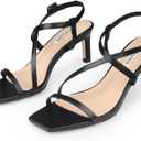 JOY IN LOVE Women's 2.5 Inch Kitten Heels Low Heel Square Open Toe Strappy Sandals (Black) 6