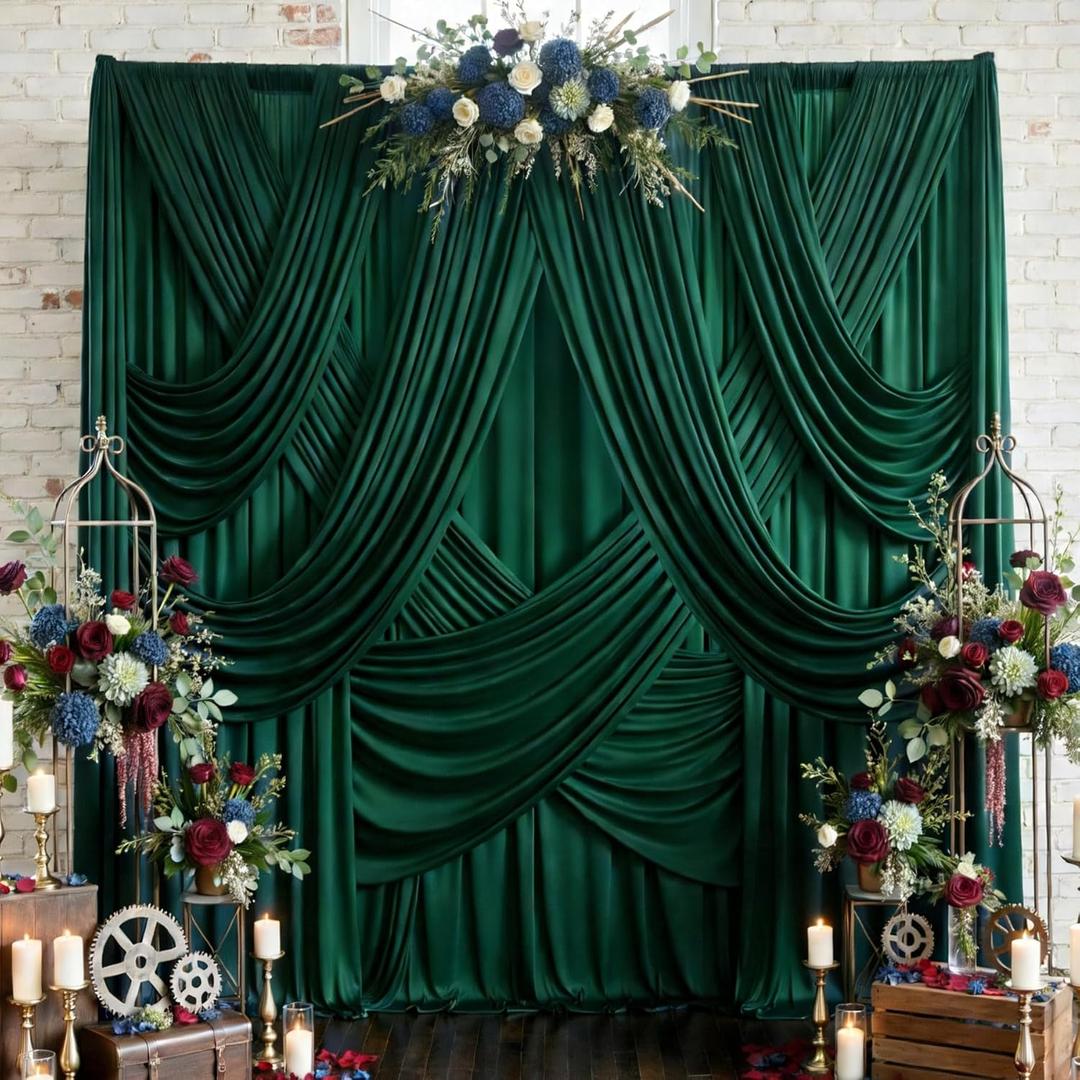 30ftx10ft Wrinkle Free Hunter Green Backdrop Curtains for Party Background, 6 Panles Silky Green Photo Backdrop Drapes Back Drop Cloth for Wedding Birthday Photography Baby Shower Decor
