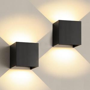 12W LED Wall Sconces Lights Modern Black LED Wall Lamp Set of 2,Up and Down Square 3000K Warm White Wall Lighting Fixtures for Indoor/Outdoor,Living Room,Bedroom,Hallway 3.94in*(2 Pack)