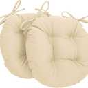 Blazing Needles Solid Twill Round Tufted Chair Cushions (Set of 2), 16", Natural