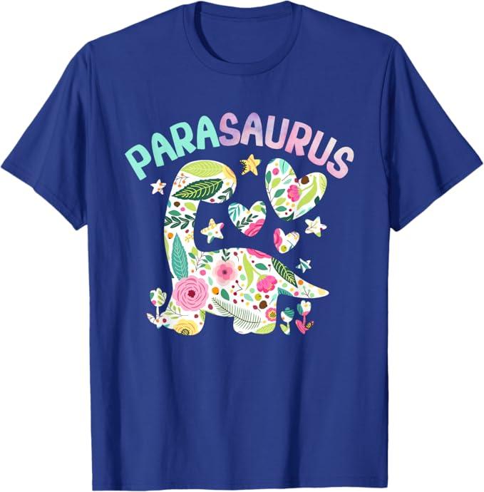 Parasaurus Watercolor Floral Funny Paraeducator Dinosaur T-Shirt Ladies Small