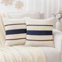 Laolitou Boho Pillow Covers 1818 Pack of 2, Decorative Rustic Cotton Linen Soft Blue Throw Pillow Cover for Living Room Sofa Bedroom Couch Cushions Home Decor