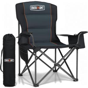 Overmont Oversized Folding Camping Chair - 450lbs Support with Padded Cushion Cooler Pockets - Heavy Duty Collapsible Chairs for Sports Garden Beach Fishing (1pc, Black)