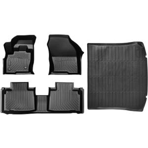 Custom Fit All-Weather TPE Floor Mats for 2015-2024 Ford Edge | Full Set (Front+2nd Row+Cargo) | Fit SE/SEL/Titanium/Sport/ST/ST-Line | Non-Slip, Waterproof & Easy to Clean Black Interior Accessories