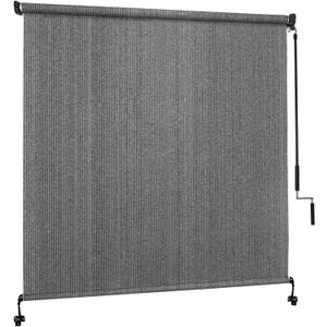7' W x 8' H Outdoor Roller Shades, Cordless Patio Roll Up Outdoor Blinds with 2 Poles & 1 Fabric, Exterior Sun Shade Cloth for Porch, Gazebo, Balcony, Pergola, Grey