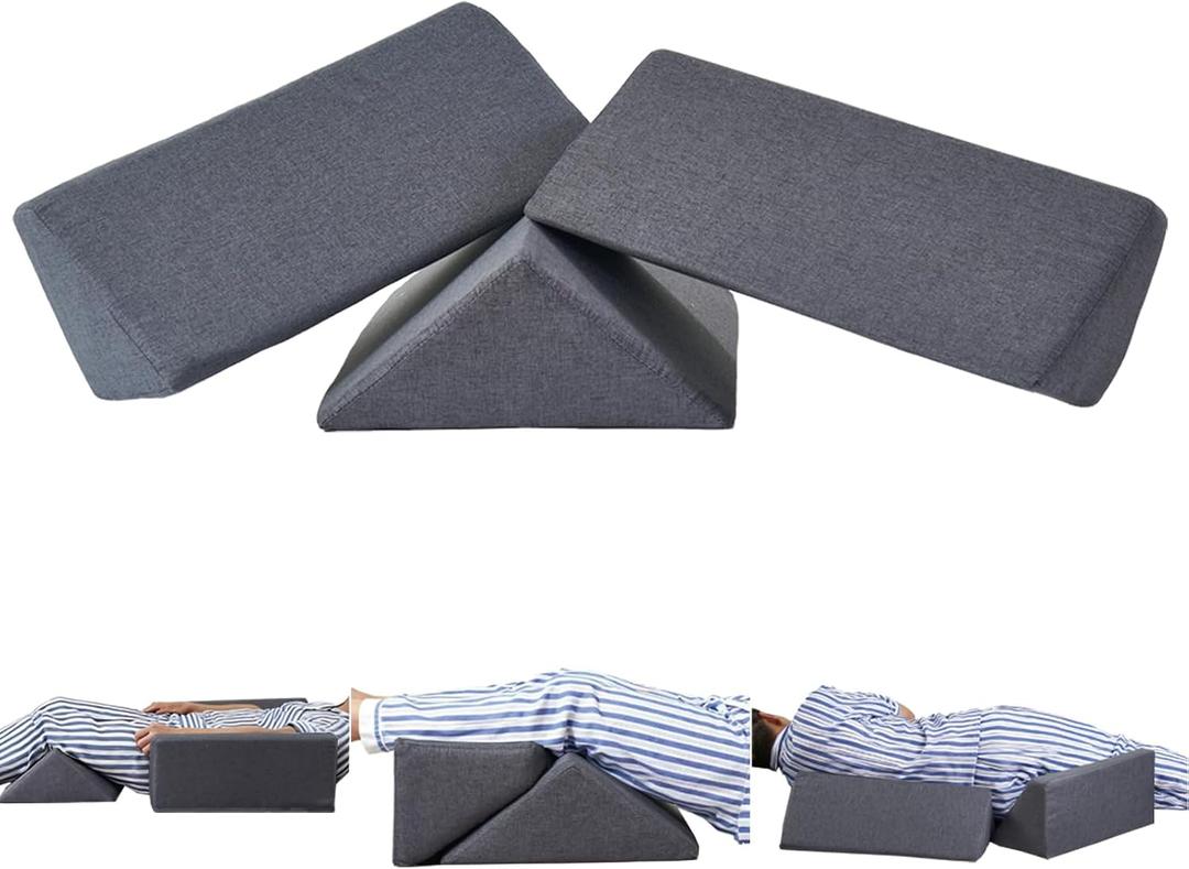 Saula Bed Wedge Pillow for Side Sleeping for Back Pain Triangle Bed Wedges & Body positioners for Seniors Wedge Pillow Set for After Surgery, Knees Elevated, Preventing Bedsores, Gray