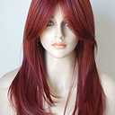 Long red wig Layered Shoulder Length cherry color wig with bangs Heat resisithat fiber Synthetic Hair Fiber 26ionches Red Wigs Multicolor Wigs for White Women