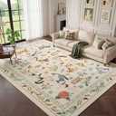 Unirea 9x12 Beige Cat Area Rug for Living Room, Bedroom, Large Soft Washable Kids Rug, Non Silp Animal Rugs for Home Office, Playroom, Thin Low Pile Stain Resistant Carpet for Dining Room