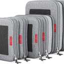 LeanTravel Premium Compression Packing Cubes for Travel - Suitcase Organizer Bags with Double Zipper & Breathable Mesh Panel - Space Saving Carry On Luggage Essentials (6-Pack, Grey)