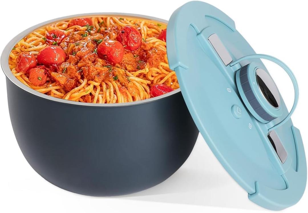 Double-Walled Stainless Steel Insulated Serving Bowl with Leak - Proof Lid - Insulated Casserole Dish - Keeps Food Warm and Cold for Hours - Perfect for Holidays, Parties, Camping - (5QT, Blue)