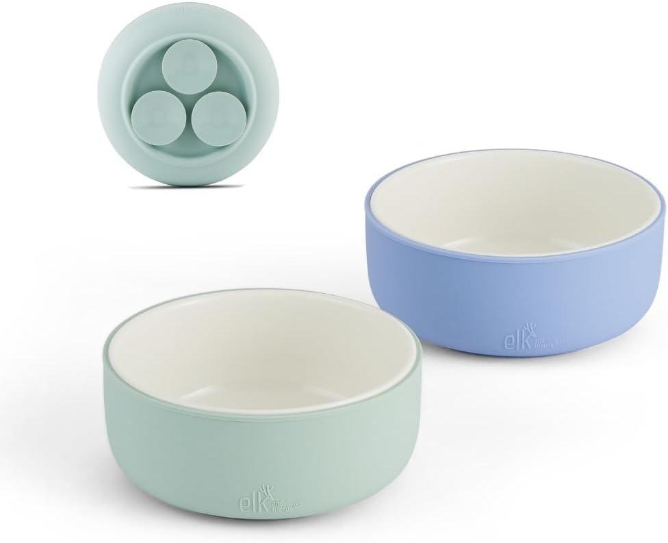 Elk and Friends Kids Porcelain Bowls with Silicone Suction Sleeves | Suitable for Babies/Toddlers | Microwave & Dishwasher Safe | Stay Put Dinnerware | Snack Dishes | 2 Pack