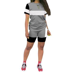 KINIKO Women's 2 Piece Casual Fashion Sports Solid Color Suit short Sleeve top and Pants Set Sweatshirt (Gray, XL)