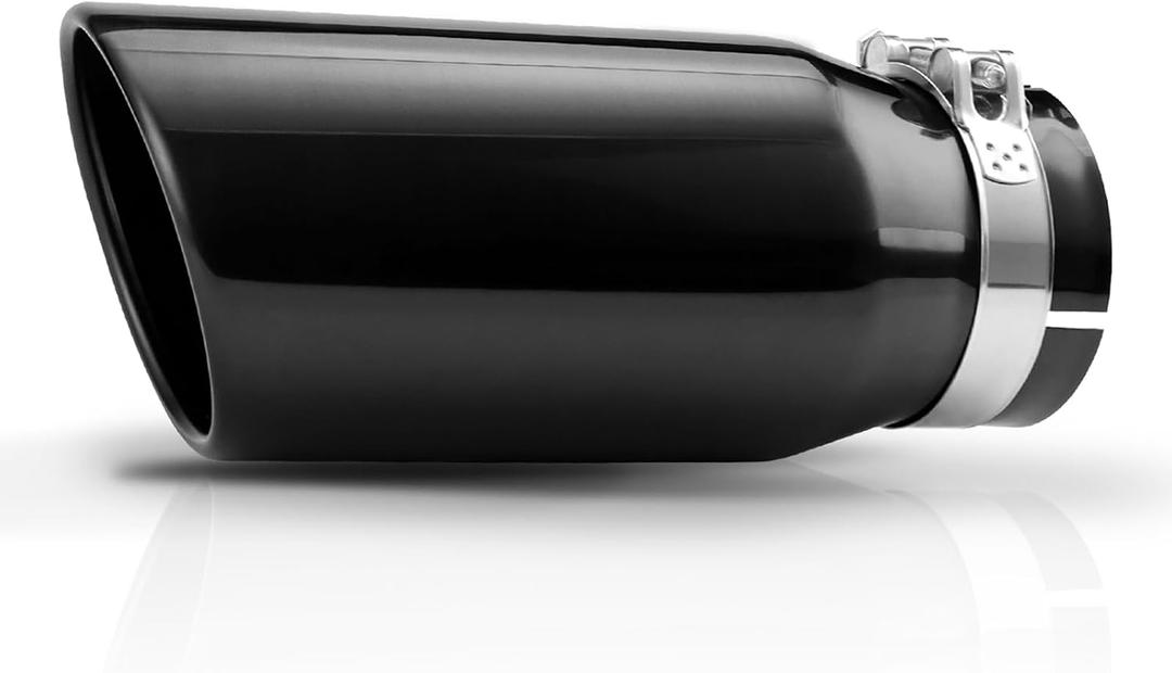 A-KARCK 4 Inch Inlet Exhaust Tip, Bolt On 4" Inlet 5" Outlet 12" Long Black Coating Exhaust Tailpipe Tip, Stainless Steel Rolled Edge