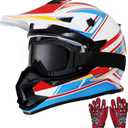 Kids Dirt Bike Helmets Youth Motorcycle Helmet, Kids Motorcycle Full Face Helmet for Off-Road, ATV, UTV, Street Riding with Goggles Gloves, DOT Approved (Large, BLUE)