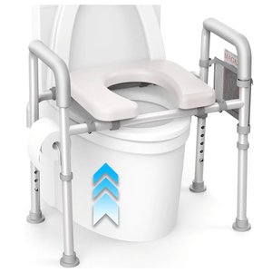 Agrish Raised Toilet Seat with Handles - FSA/HSA Eligible Cozy Padded Elevated Medical Toilet Seat Risers for Seniors, 350lb Adjustable Handicap Toilet Riser - Gray