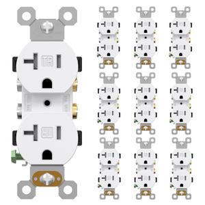 AIDA 20 Amp Outlet Duplex Electrical Receptacle Outlets, Power Outlet, Tamper Resistant, Heavy-Duty Receptacle Wall Outlet, Residential,2Pole,3-Wire, Self-Grounding Clip, NEMA 5-20R, UL Listed, 10 Pack (Glossy White)