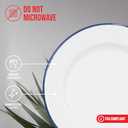 Red Co. Set of 4 Enamelware Metal Classic 10" Round Dinner Plate, Solid White/Navy Blue Rim