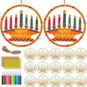 Cinrobiye 12 Set Kwanzaa Wooden Craft DIY Kinara Hanging Wooden Ornaments Art&Crafts Make Your Own African American Heritage Festival Hanging Sign for Office Home School Party Favor Decor Supplies