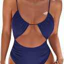 Blooming Jelly Womens One Piece Swimsuit Tummy Control Bathing Suit Sexy Flattering Cheeky High Cut Out Cute Ladies Swimwear, Size M (Navy Blue)